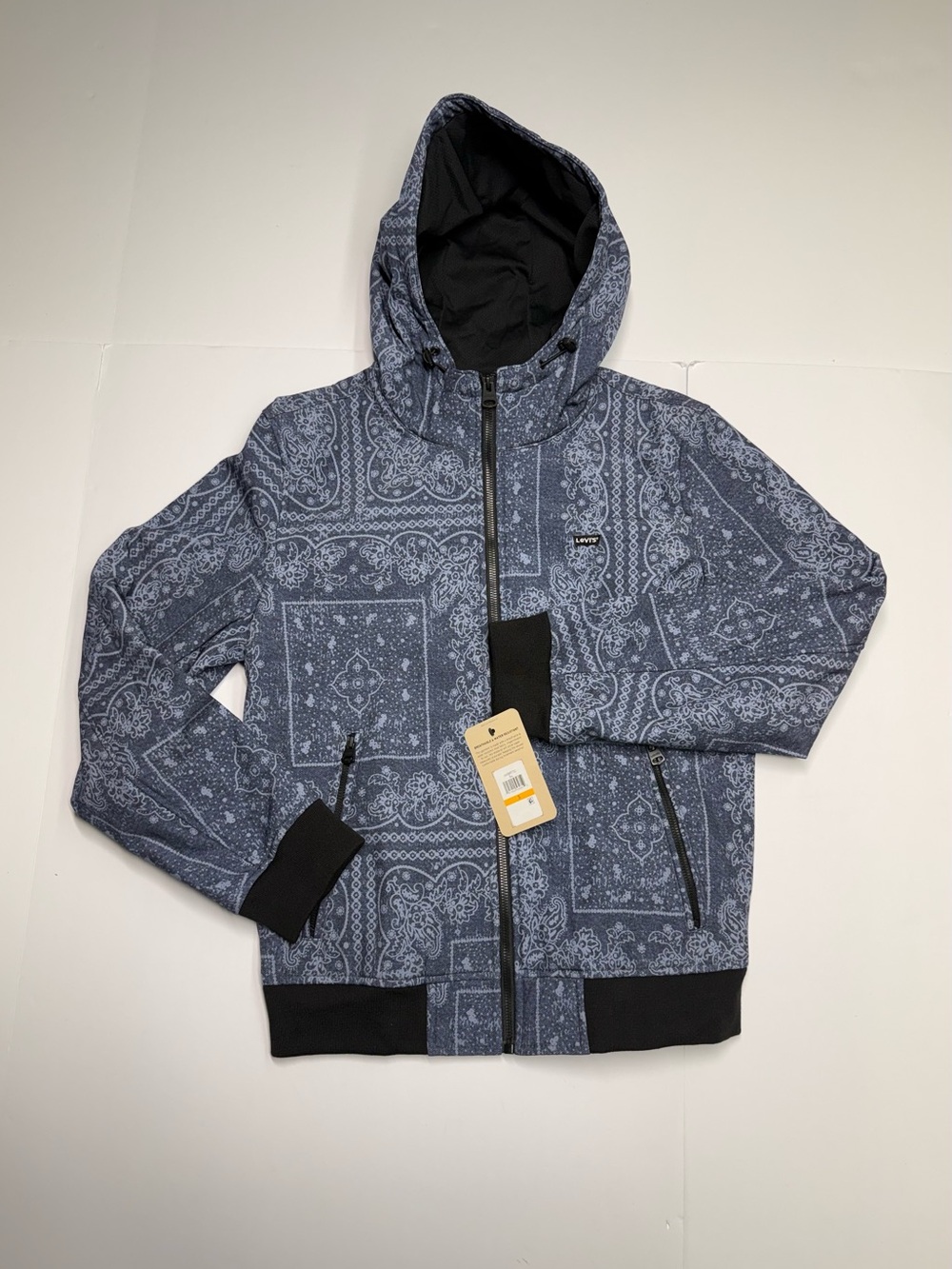 LEVI'S Water Resistant Jacket Hooded Full Zip Paisley Print Men’s Small NWT
